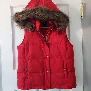 Gap Vintage Y2K Down Filled Hooded Puffer Zipper Front Vest Red Sz S